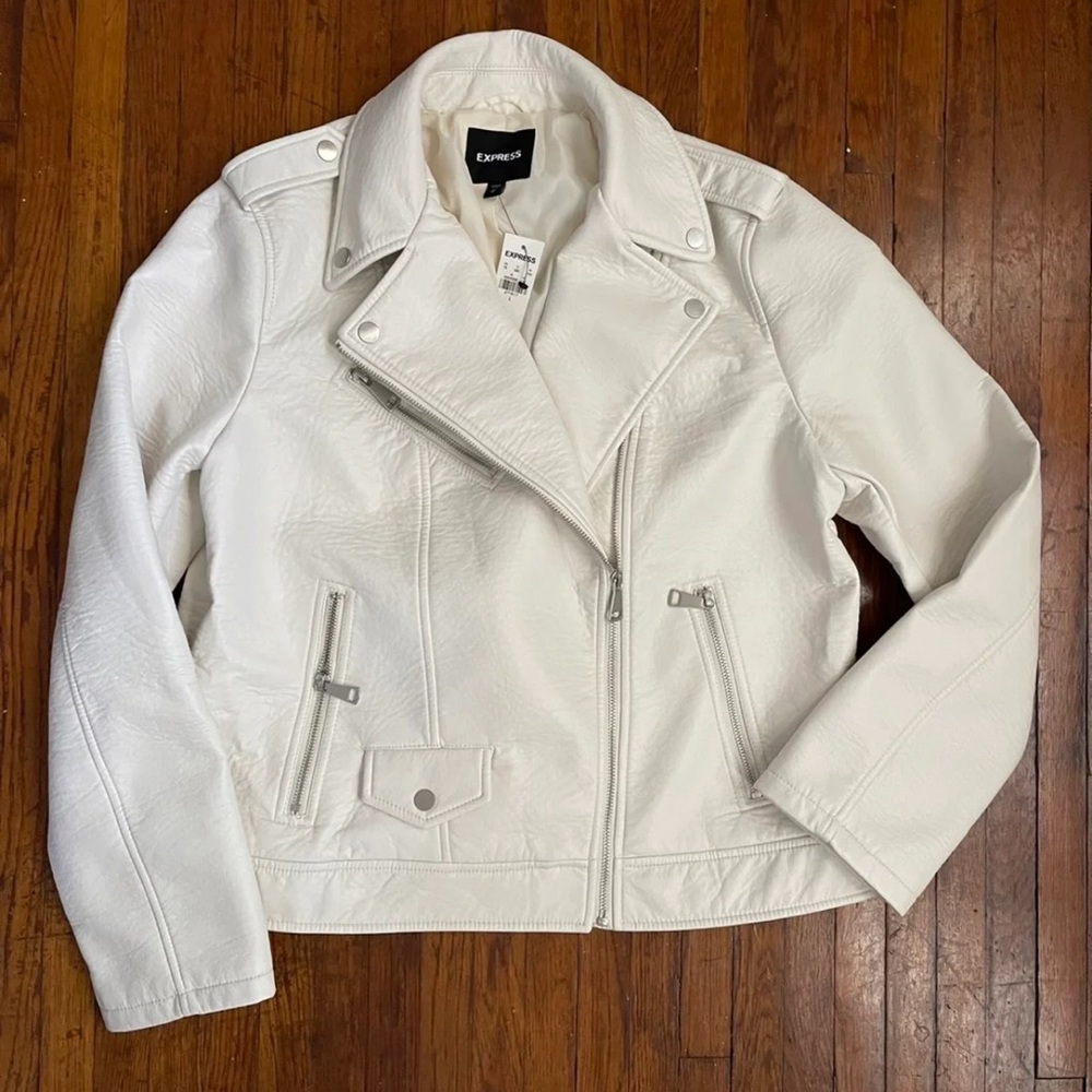 Cream express faux leather jacket